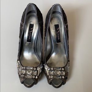 Jewel and sequin heels